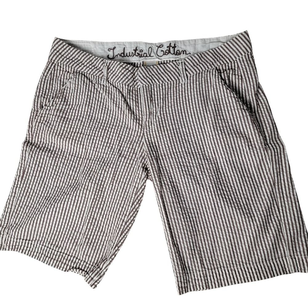 Industrial Cotton Striped Shorts Size‎ 13 Brown/White Utility 100% Cotton Preppy